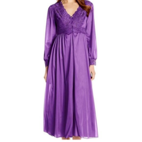 Shadowline Silhouette Lace Bodice Long NightGown & Robe Set Plus Size 2X - Picture 1 of 12
